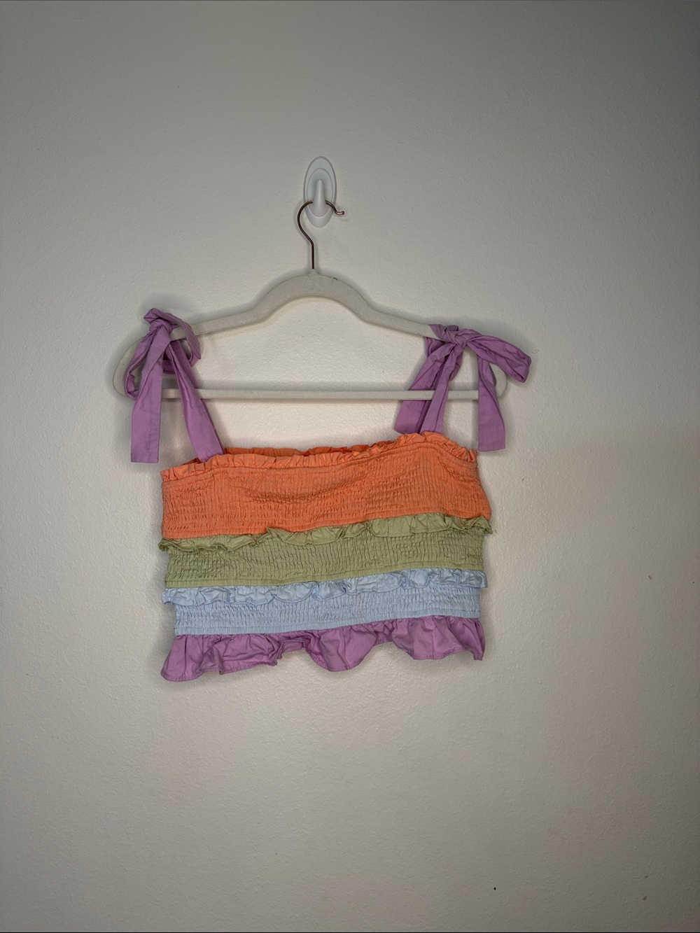 Idem ditto Smocked Tiered Ruffle Crop Top with Tie Straps - Multicolor